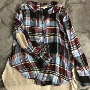 High-Low Plaid Long Sleeve Shirt